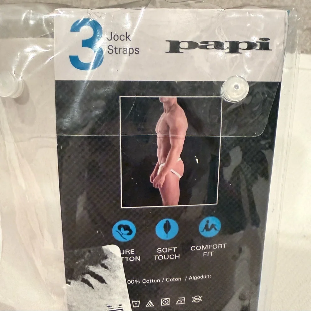 New Papi men’s three pack white cotton jock straps size small (28-30)